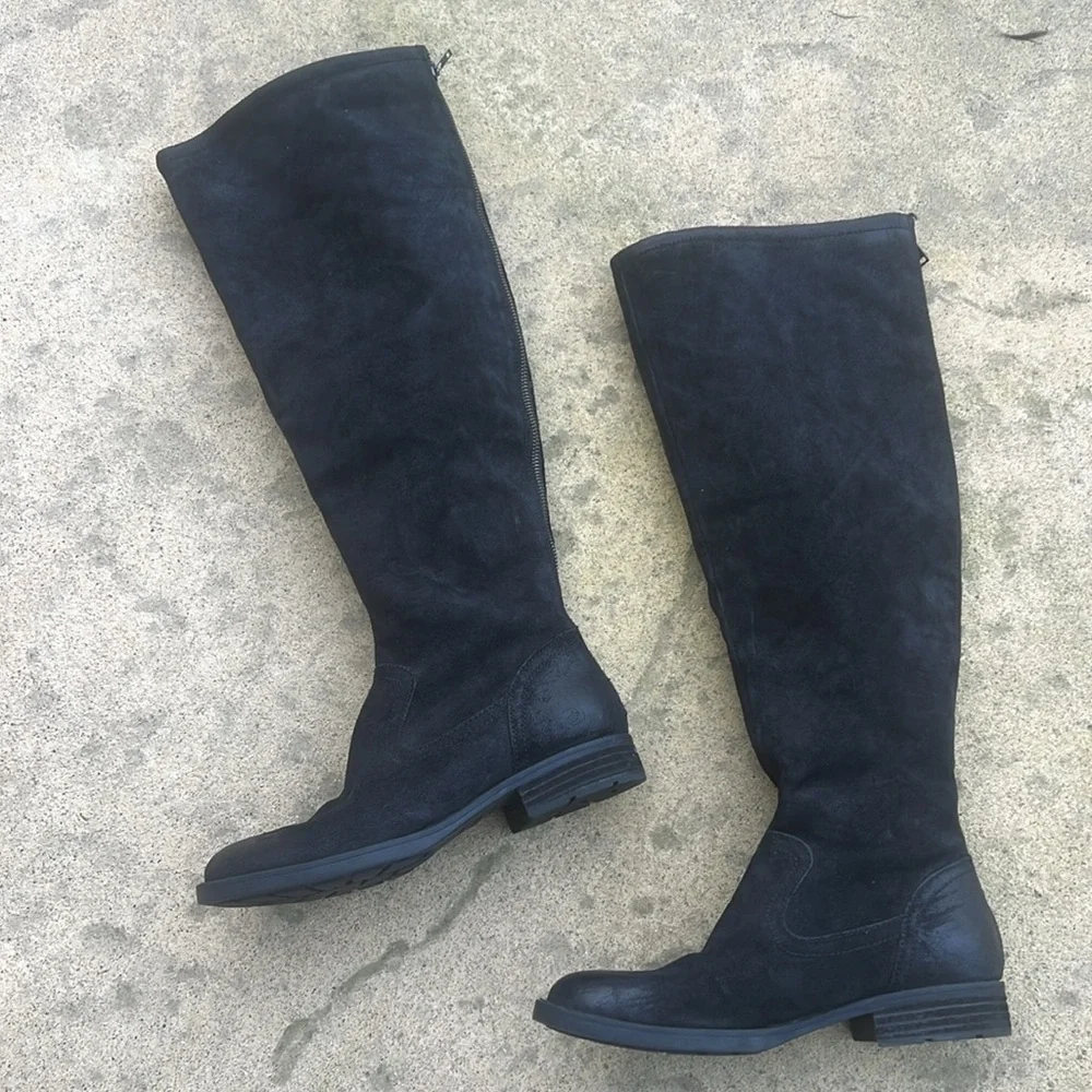 BORN Bornman Black Distressd Leather Tall Zipper Back Riding Boot Women's Size 8